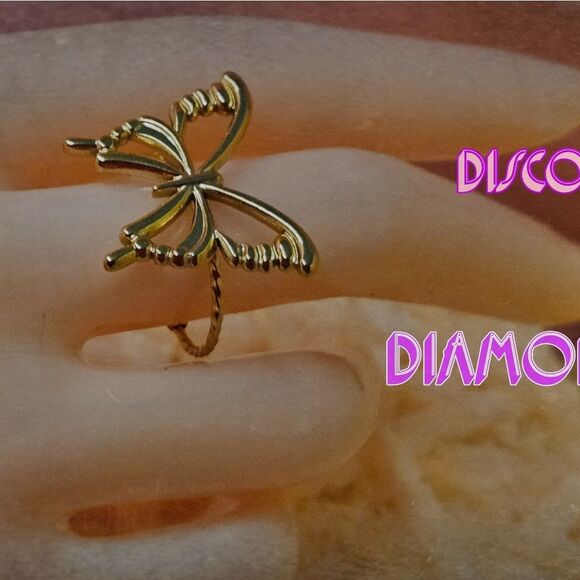 14K Yellow Gold One Size Fits All Butterfly Ring Stainless Steel - Picture 9 of 11